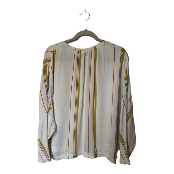 FRAME Le Raglan Lace Up Top in Saffron Summer Stripe Size L - Picture 5 of 6